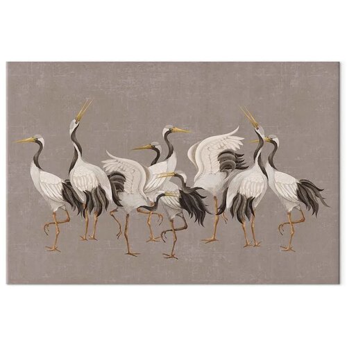  XXL slika - Crane dance &amp;ndash; bright silhouettes of birds against a warm grey background with texture 180x120 Slike