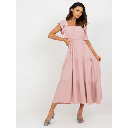 Fashion Hunters Light pink flowing dress with frills Slike