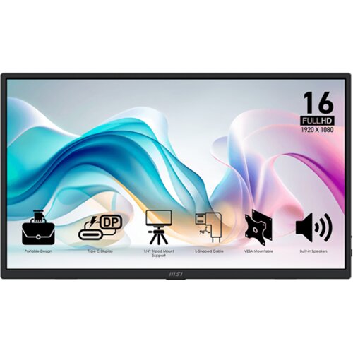 MSI PRO MP165 E6 Prijenosni televizor i monitor Prijenosni monitor Crno 39,6 cm (15.6") LED 1920 x 1080 pikseli Cene