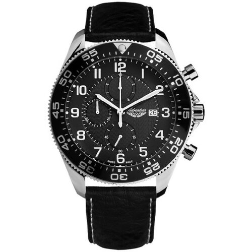 Adriatica muški aviation hronograf srebrni crne sportsko elegantni ručni sat sa crnim kožnim kaišem Slike