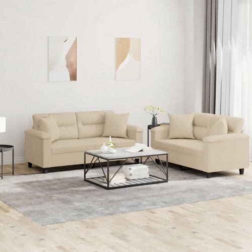  2-dijelni set sofa s jastucima krem od mikrovlakana Cijene