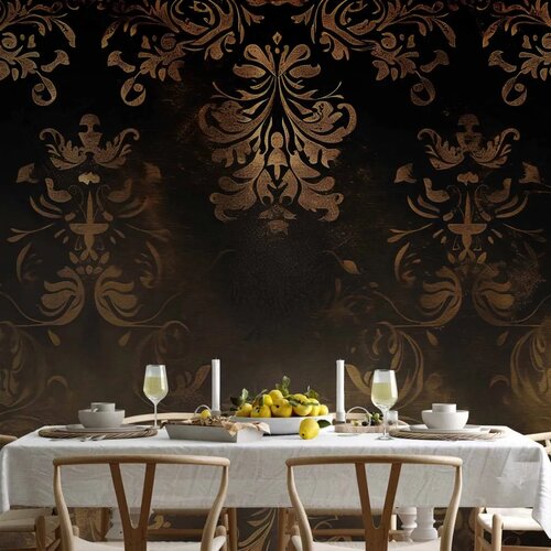  Foto tapeta - Baroque Ornaments in Patinated Gold and Browns: Retro Motif 100x70 Vodootporna Cene
