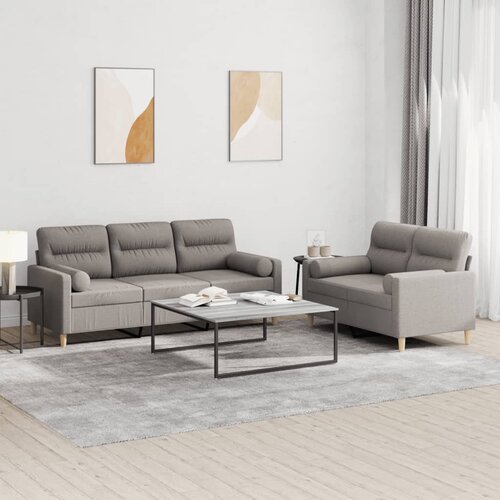  2-dijelni set sofa s jastucima smeđesivi od tkanine Cene