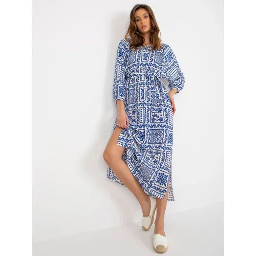 Fashion Hunters White and dark blue sundress with patterns