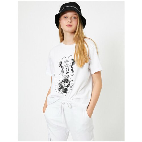 Koton Ženski bijeli Mickey Mouse licencirani ovratnik za bicikl Tis&amp;ouml;rt Slike