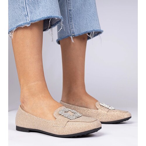 Gemre Champagne Glitter Loafers with Rhinestones Sawelia Cene