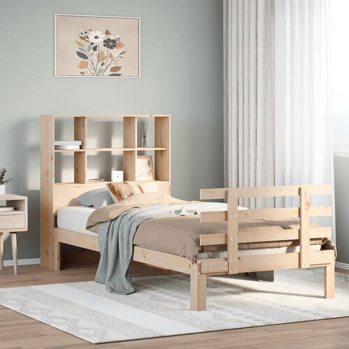 VidaXL Krevet s regalom za knjige bez madraca 90x190 cm od borovine Slike