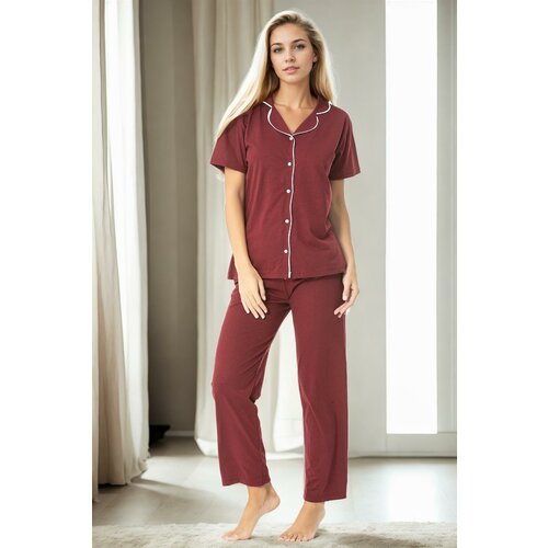 Dewberry U4716 Womens Short Sleeve Pyjama Set-BORDEAUX Slike