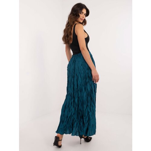 Fashionhunters Navy blue long skirt with a crease effect Slike