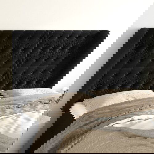 VidaXL Vzglavje z u&amp;scaron;esi črno 147x23x118/128 cm žamet Slike