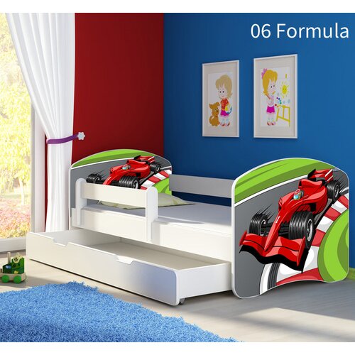 Otroška postelja ACMA z motivom, stranska bela + predal 140x70 cm 06 Formula 1 Cene