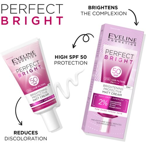 Eveline Cosmetics Perfect Bright SPF 50 za&amp;scaron;čitna matirajoča krema za obraz SPF 50 30 ml Slike