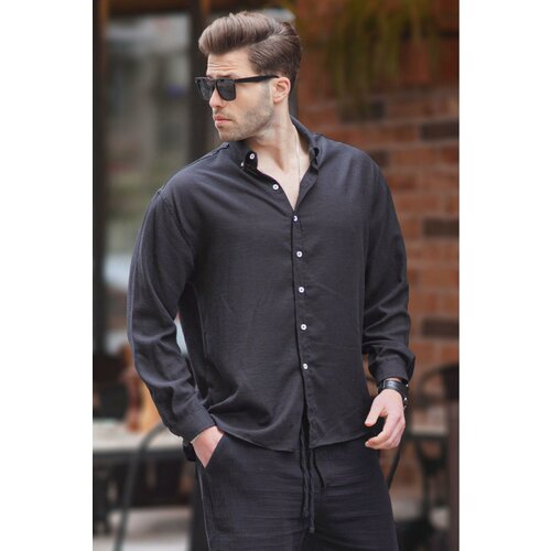 Madmext Men's Black Long Sleeve Oversize Shirt 6735 Slike