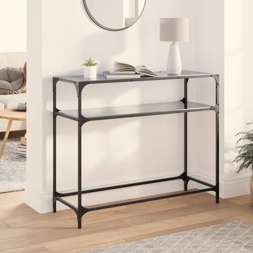 VidaXL Konzolni stol s crnom staklenom povr&amp;scaron;inom 98x35x81 cm čelični Slike