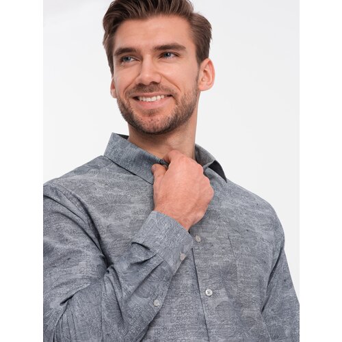 Ombre Classic men's flannel cotton plaid shirt - gray Cene
