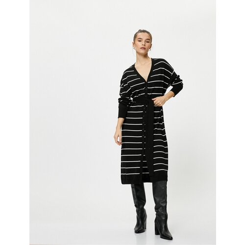 Koton Long Knitwear Cardigan V-Neck with Buttons and Belted Waist. Cene