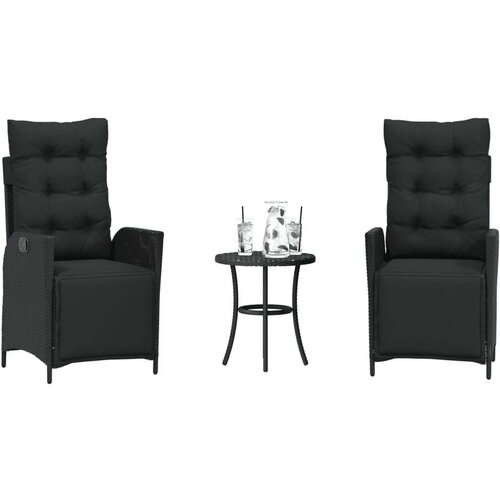  3-dijelni bistro set s jastucima crni od poliratana - Crna 1 Cijene