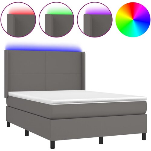 Maison Chic Box spring postelja - Vzmetna postelja z vzmetnico LED siva 140x200cm umetno usnje SL2745, (21907100) Cene