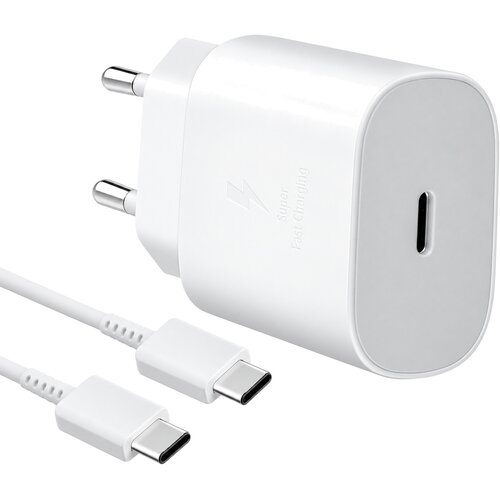 Samsung stenski polnilec z enim USB-C vhodom 25W in priloženim USB-C v USB-C kablom bele barve EP-TA800EWE + EP-DA905BWE (OEM pakiranje) Slike