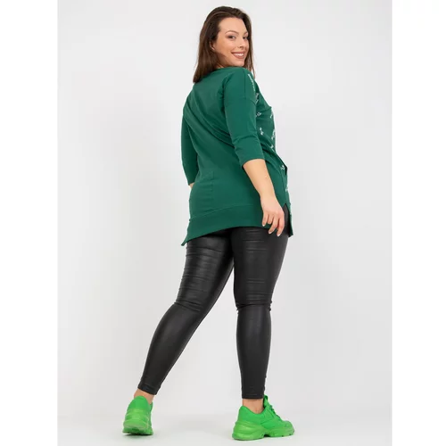 Fashionhunters Dark green long plus size blouse with 3/4 sleeves