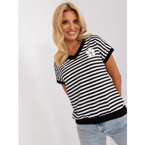 Fashion Hunters Black and white striped blouse with flower