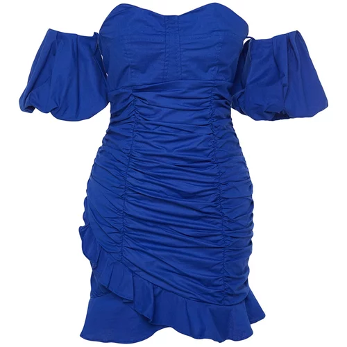 Trendyol Blue Limited Edition Draped Mini Poplin Dress Dress