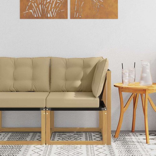 Vanjski kutni kauč Masivno bagremovo drvo Tekstilen Bijela - Bijela i bež kutna sofa Cene
