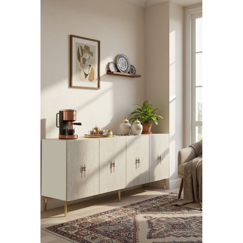 Hanah home komoda Salkım 180, 180 cm, bela / travertin / zlatna Cene