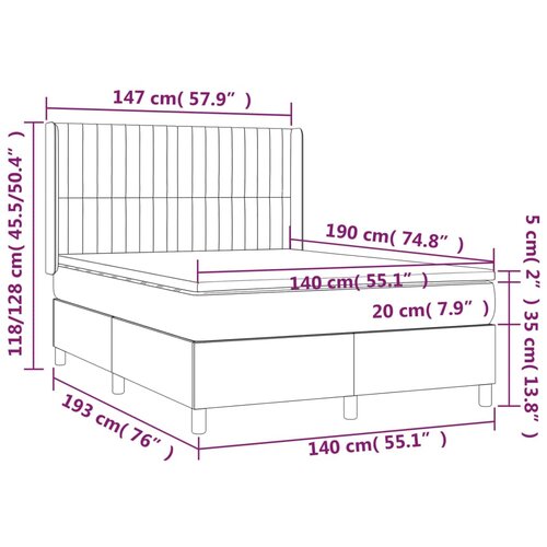  Krevet box spring s madracem LED tamnosmeđi 140x190 cm tkanina Slike