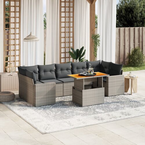 VidaXL 8-dijelni set vrtnih sofa od poliratana s jastucima sivi Slike