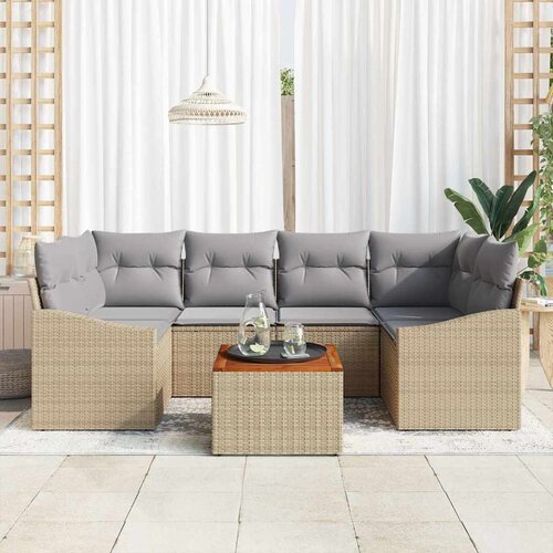  Sjedeća garnitura za vrt 7 kom. Bež i svijetlo siva poliratan 234 x 123,5 x 69 cm Slike