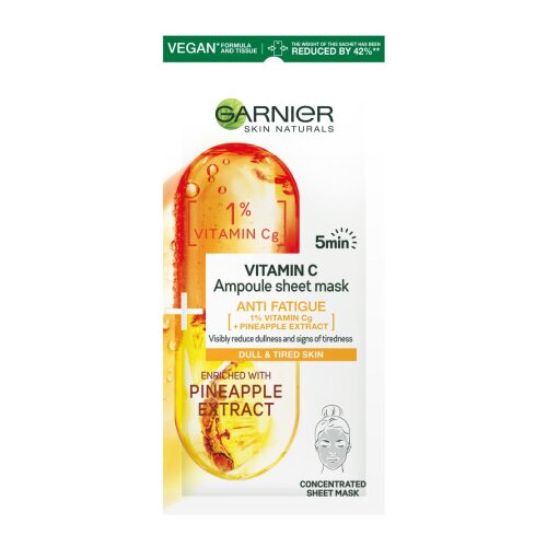 Garnier Skin Naturals negovalna maska za obraz - Anti-Fatigue Ampoule Sheet Mask With Vitamin C Cene