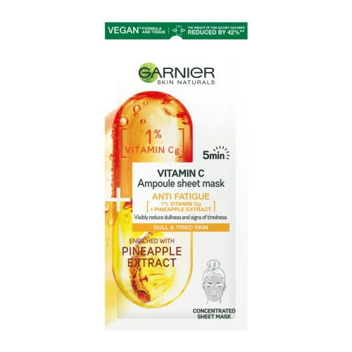 Garnier Skin Naturals negovalna maska za obraz - Anti-Fatigue Ampoule Sheet Mask With Vitamin C