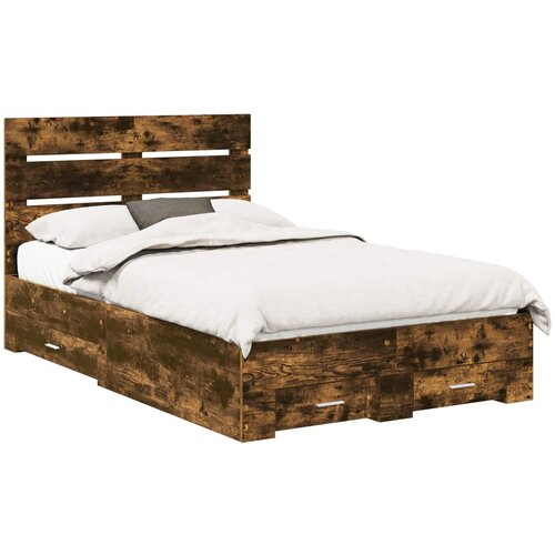 VidaXL Okvir za krevet s ladicama Dimljeni hrast 120 x 200 cm - Dimljeni hrast 120 x 200 cm Slike