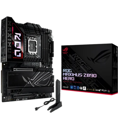 Asus ROG MAXIMUS Z890 HERO LGA1851 ATX osnovna plošča - Intel Z890, 4xDDR5, 6xM.2, 1xSlimSAS, 4xSATA,5Gb+2.5Gb LAN, WiFi 7, BT, 1xHDMI, 2xTB4 porta (USB Type-C), Aura Sync - 90MB1ID0-M0EAY0