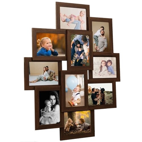 vidaXL Okvir za 10 fotografija (10 x 15 cm) tamnosmeđi MDF Cijene