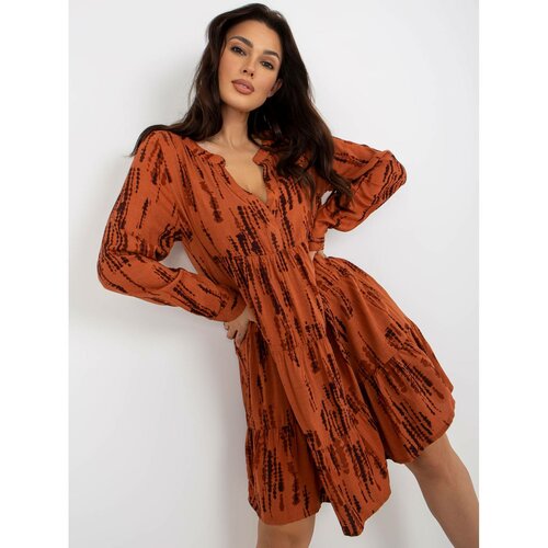 Fashion Hunters Light brown dress with prints and a SUBLEVEL frill Slike