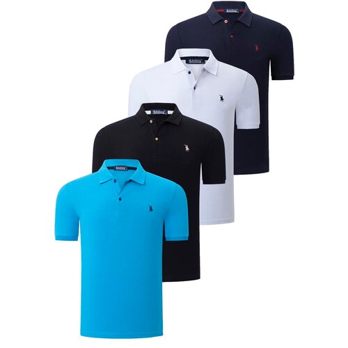 Dewberry QUAD SET T8561 MENS T-SHIRT-BLACK-WHITE-NAVY BLUE-BLUE Cene