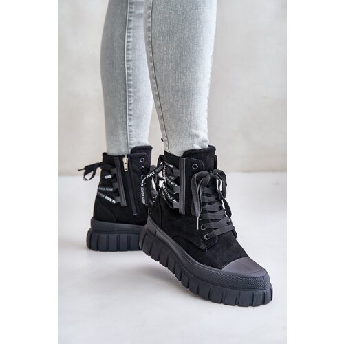 EVENTO Women's platform ankle boots with decorative lacing black edidda Cijene