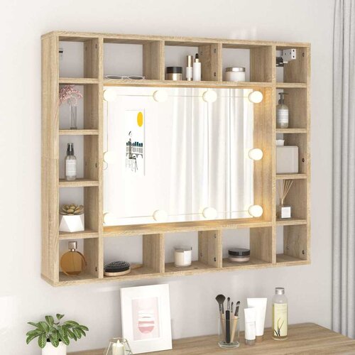  s ogledalom LED boja hrasta sonome 91x15x76,5 cm Slike