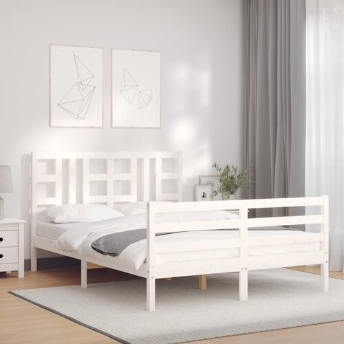 vidaXL Okvir kreveta s uzglavljem bijeli 140 x 190 cm od masivnog drva Cijene