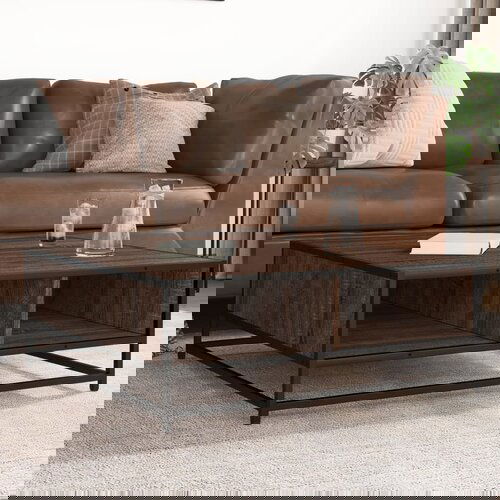 VidaXL Stol za kavu smeđi hrast 80x80x30 cm Konstruirano drvo i metal Slike