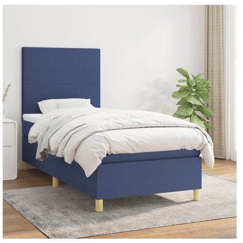 VidaXL Krevet s oprugama i madracem plavi 90 x 190 cm od tkanine Slike