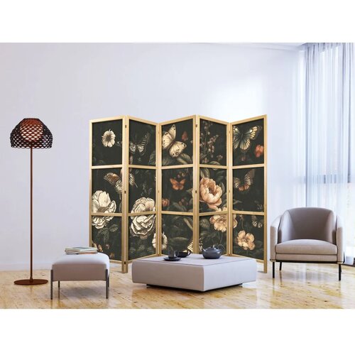  Japanski paravan - Mysterious Garden - Butterflies Flying Over Flowers - Rustic Evening 225x172 Cene