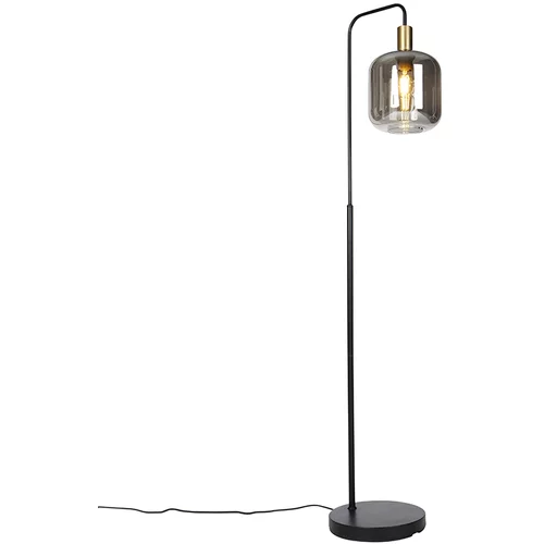 QAZQA Dizajnerska stoječa svetilka črna z zlatom in dimljenim steklom - Zuzanna