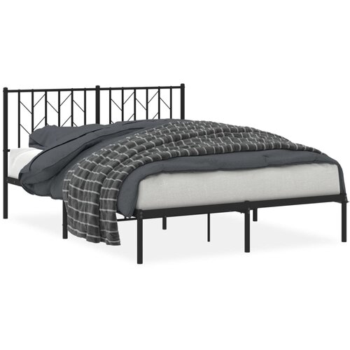 Maison Chic Kovinski Posteljni okvir - Dvoposteljna postelja - Zakonska postelja z vzglavjem črn 135x190 cm, (21693023) Slike