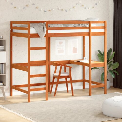 The Living Store Posteljni okvir z mizo vo&amp;scaron;čeno rjav 90x190 cm trdna borovina - Visoka Postelja, (21826791) Slike