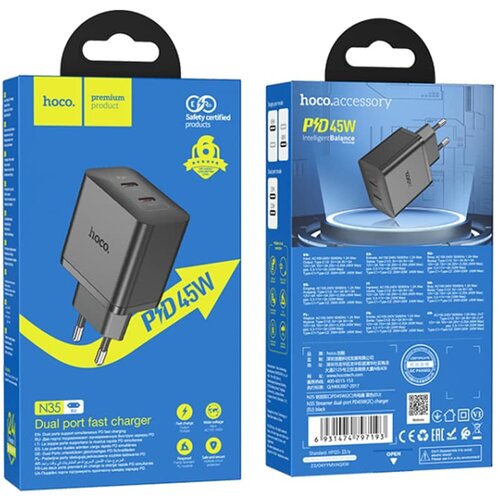 hoco. Zidni punjač Streamer (N35) - Dual Port 2x Type-C PD45W - crni Cijene