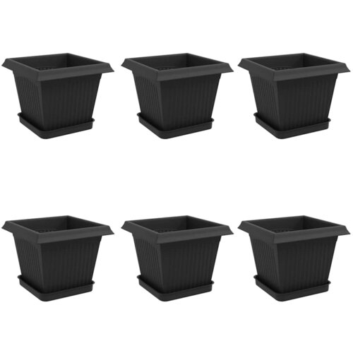 VidaXL Saksije za biljke 6 pcs Crna 20 x 20 x 16 cm Plastika - Crna 33 x 33 x 26 cm 6 Slike