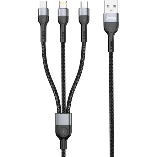  USB data kabal Superior SU-K106 3in1 Lightning/Micro/Type C 1m crni Cene